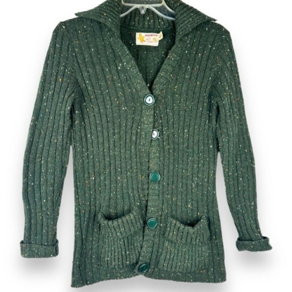 Vintage Cookies by Karl Logan Cardigan Sweater Womens Size Medium Green 70s Rare